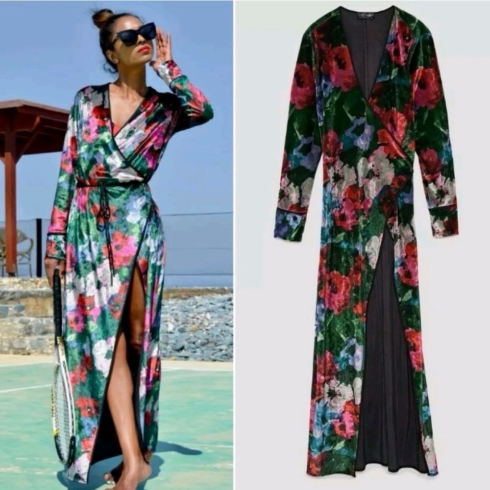 Zara Velvet Wrap Maxi Dress